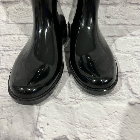 COACH TALIA BLACK TALL GOLD TURN LOCK LOGO RUBBER RAIN BOOTS A7850 Size 7 - Picture 5 of 13